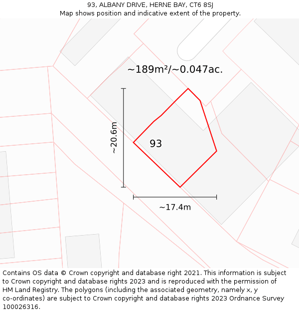 93, ALBANY DRIVE, HERNE BAY, CT6 8SJ: Plot and title map