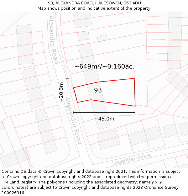 93, ALEXANDRA ROAD, HALESOWEN, B63 4BU: Plot and title map