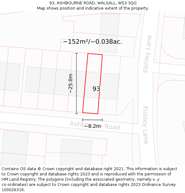 93, ASHBOURNE ROAD, WALSALL, WS3 3QG: Plot and title map