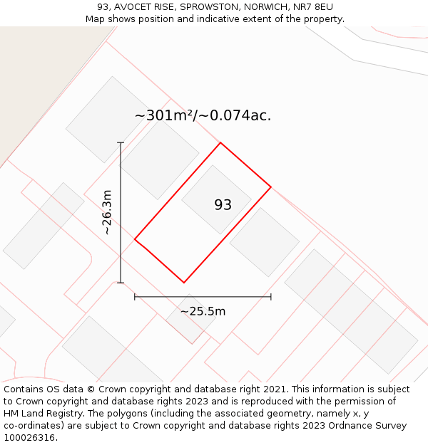 93, AVOCET RISE, SPROWSTON, NORWICH, NR7 8EU: Plot and title map