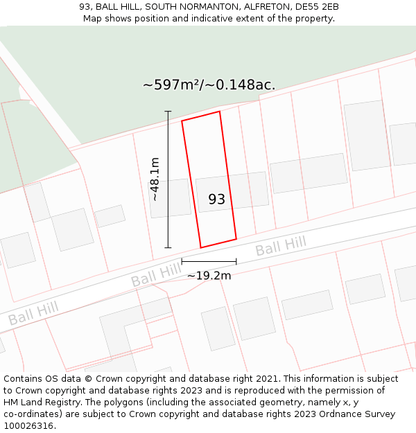 93, BALL HILL, SOUTH NORMANTON, ALFRETON, DE55 2EB: Plot and title map