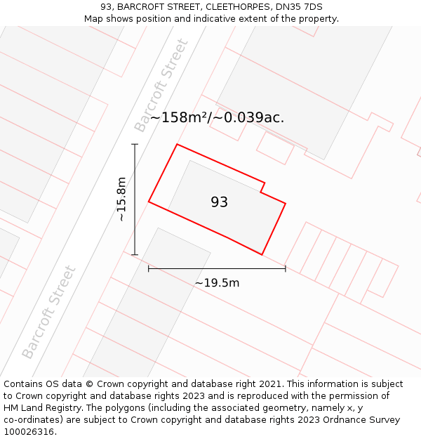 93, BARCROFT STREET, CLEETHORPES, DN35 7DS: Plot and title map
