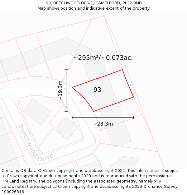 93, BEECHWOOD DRIVE, CAMELFORD, PL32 9NB: Plot and title map