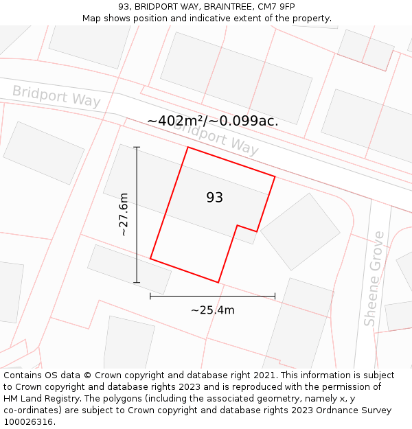 93, BRIDPORT WAY, BRAINTREE, CM7 9FP: Plot and title map