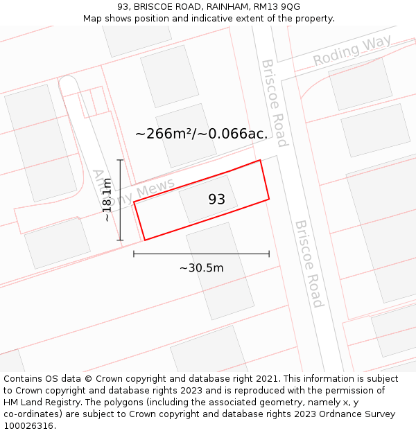 93, BRISCOE ROAD, RAINHAM, RM13 9QG: Plot and title map