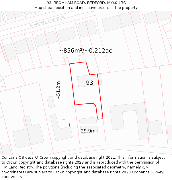 93, BROMHAM ROAD, BEDFORD, MK40 4BS: Plot and title map