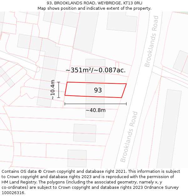 93, BROOKLANDS ROAD, WEYBRIDGE, KT13 0RU: Plot and title map