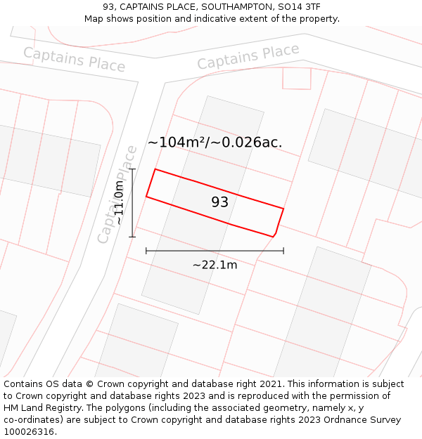 93, CAPTAINS PLACE, SOUTHAMPTON, SO14 3TF: Plot and title map