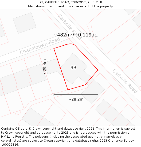 93, CARBEILE ROAD, TORPOINT, PL11 2HR: Plot and title map