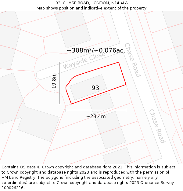 93, CHASE ROAD, LONDON, N14 4LA: Plot and title map