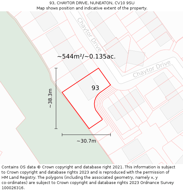 93, CHAYTOR DRIVE, NUNEATON, CV10 9SU: Plot and title map