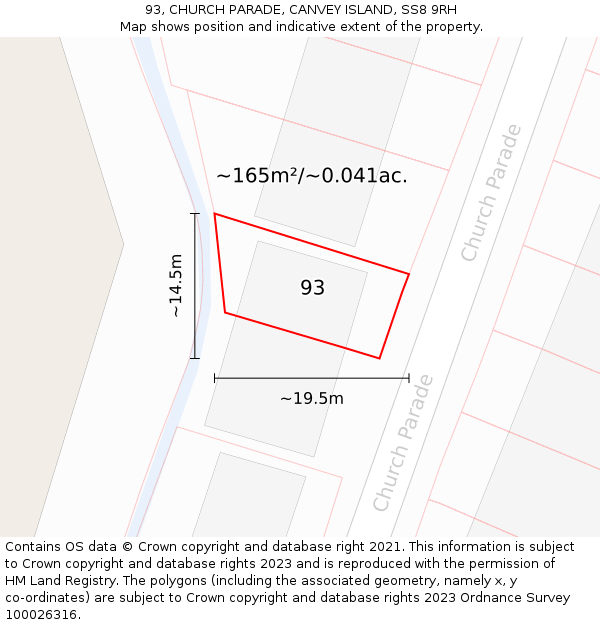 93, CHURCH PARADE, CANVEY ISLAND, SS8 9RH: Plot and title map