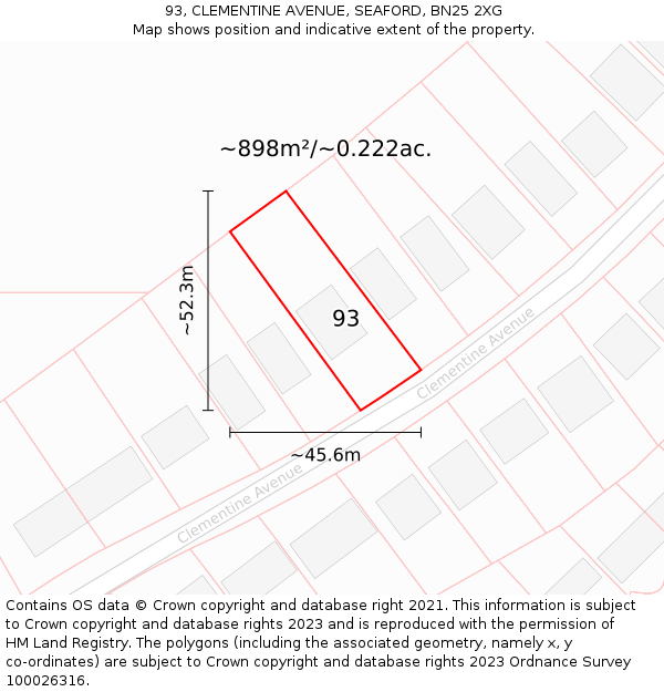 93, CLEMENTINE AVENUE, SEAFORD, BN25 2XG: Plot and title map