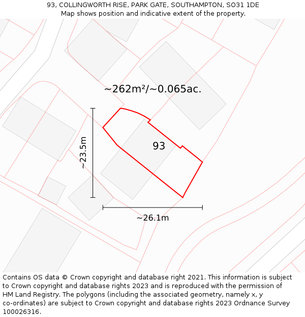93, COLLINGWORTH RISE, PARK GATE, SOUTHAMPTON, SO31 1DE: Plot and title map