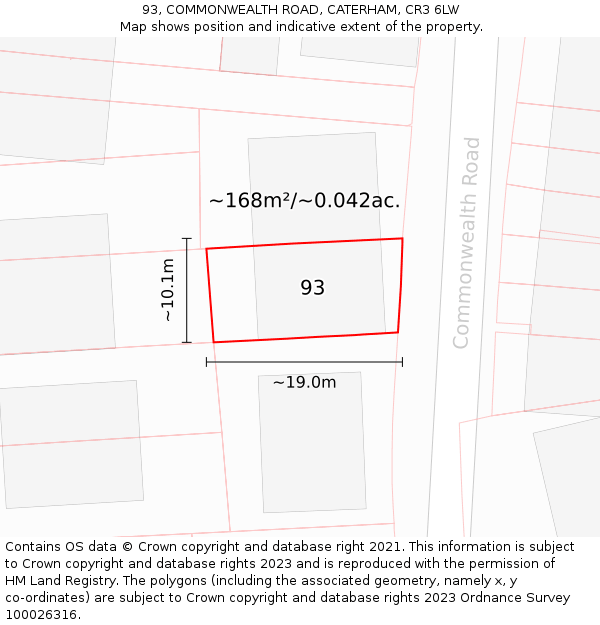 93, COMMONWEALTH ROAD, CATERHAM, CR3 6LW: Plot and title map