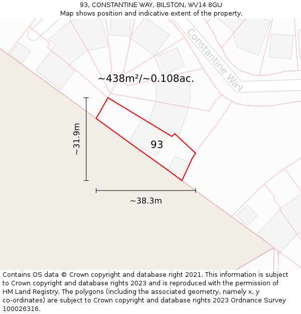 93, CONSTANTINE WAY, BILSTON, WV14 8GU: Plot and title map