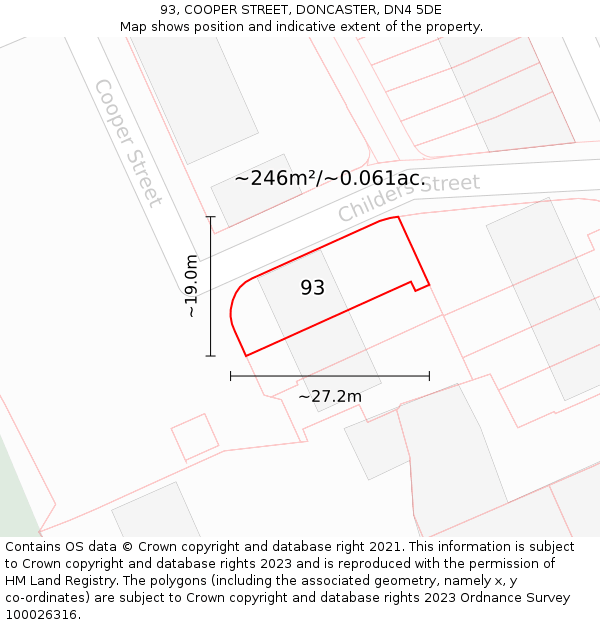 93, COOPER STREET, DONCASTER, DN4 5DE: Plot and title map