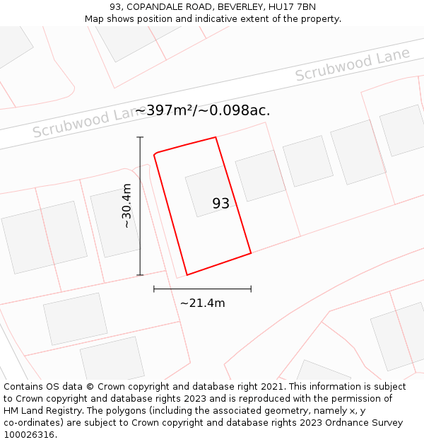 93, COPANDALE ROAD, BEVERLEY, HU17 7BN: Plot and title map