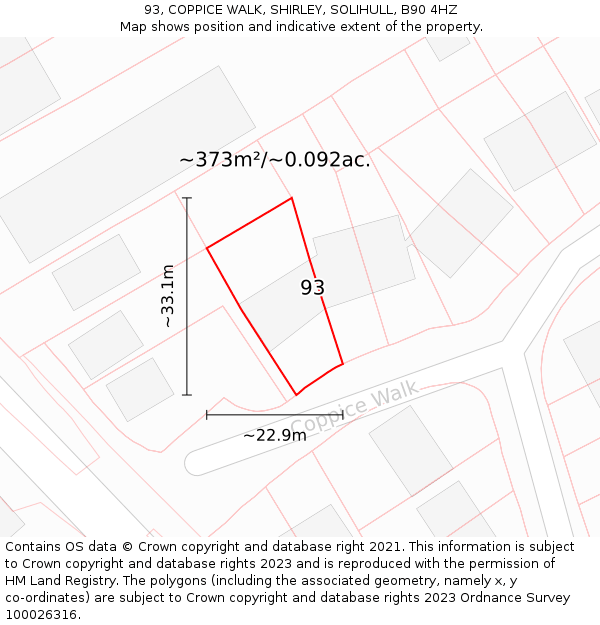 93, COPPICE WALK, SHIRLEY, SOLIHULL, B90 4HZ: Plot and title map