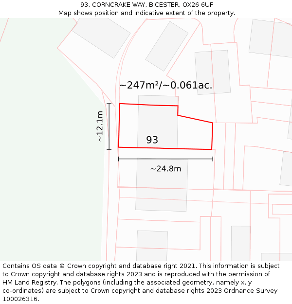 93, CORNCRAKE WAY, BICESTER, OX26 6UF: Plot and title map