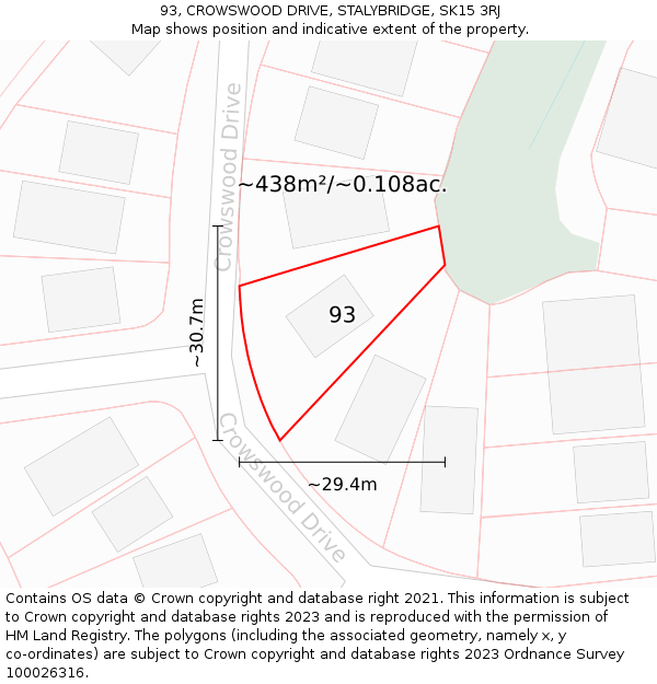 93, CROWSWOOD DRIVE, STALYBRIDGE, SK15 3RJ: Plot and title map