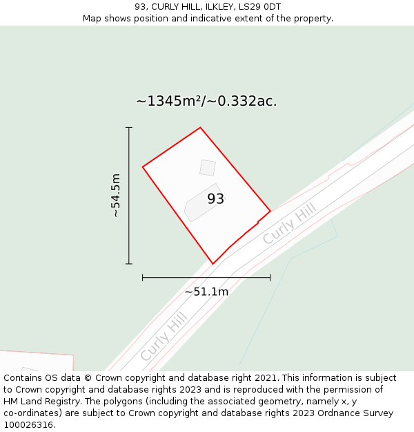 93, CURLY HILL, ILKLEY, LS29 0DT: Plot and title map