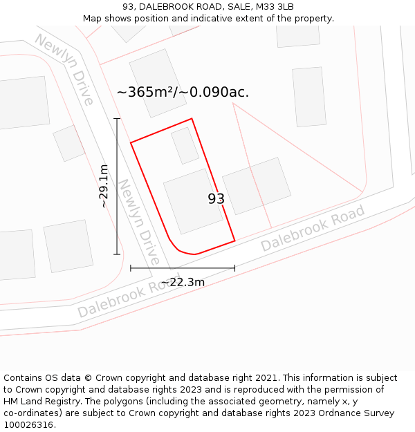 93, DALEBROOK ROAD, SALE, M33 3LB: Plot and title map