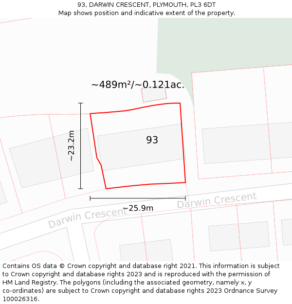 93, DARWIN CRESCENT, PLYMOUTH, PL3 6DT: Plot and title map