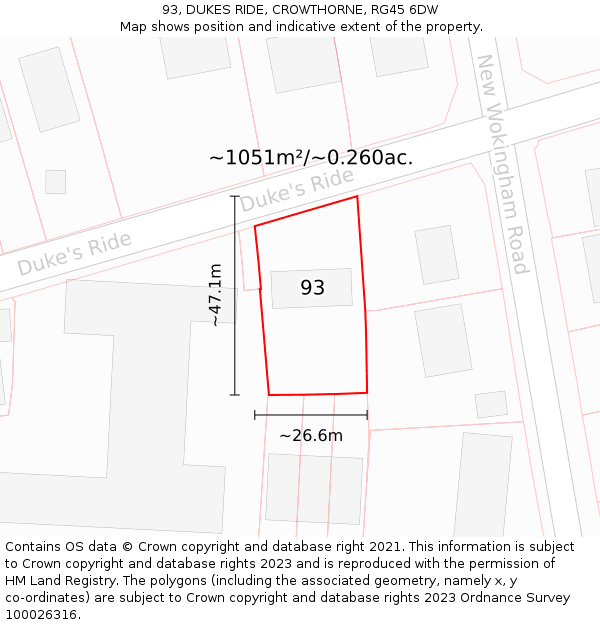 93, DUKES RIDE, CROWTHORNE, RG45 6DW: Plot and title map