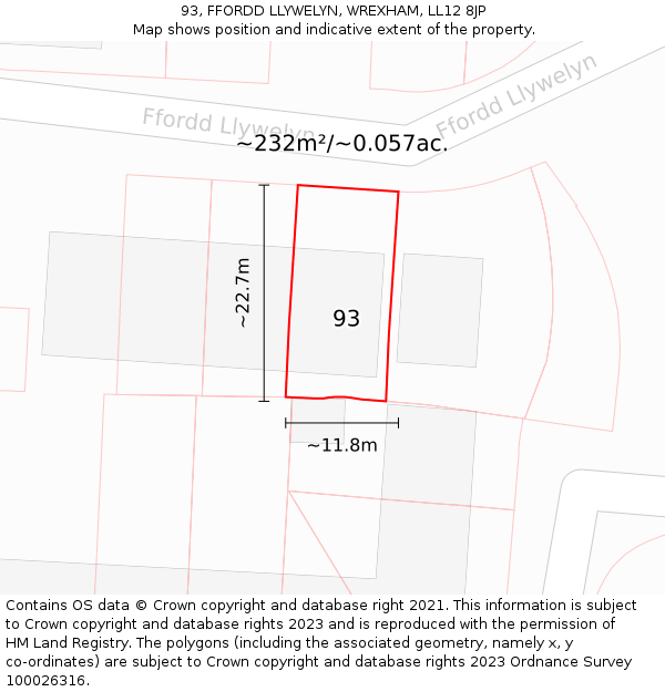 93, FFORDD LLYWELYN, WREXHAM, LL12 8JP: Plot and title map