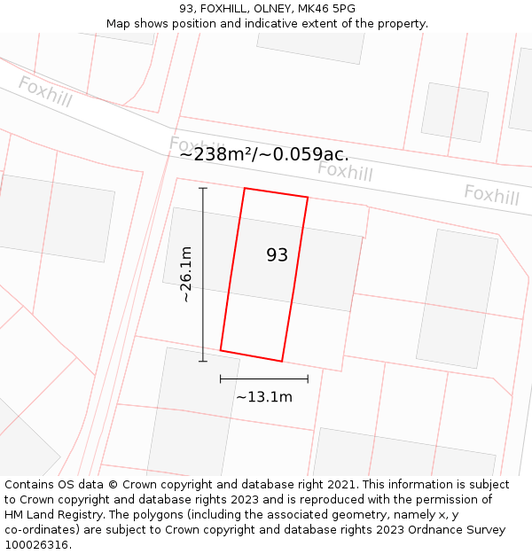 93, FOXHILL, OLNEY, MK46 5PG: Plot and title map