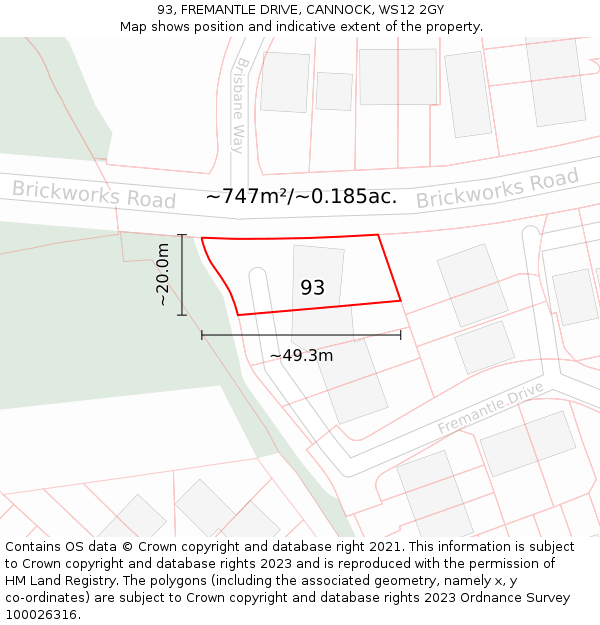 93, FREMANTLE DRIVE, CANNOCK, WS12 2GY: Plot and title map