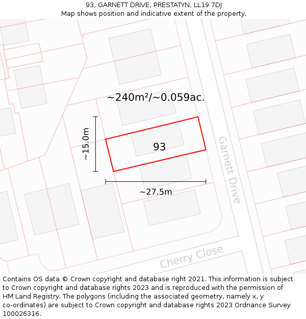 93, GARNETT DRIVE, PRESTATYN, LL19 7DJ: Plot and title map