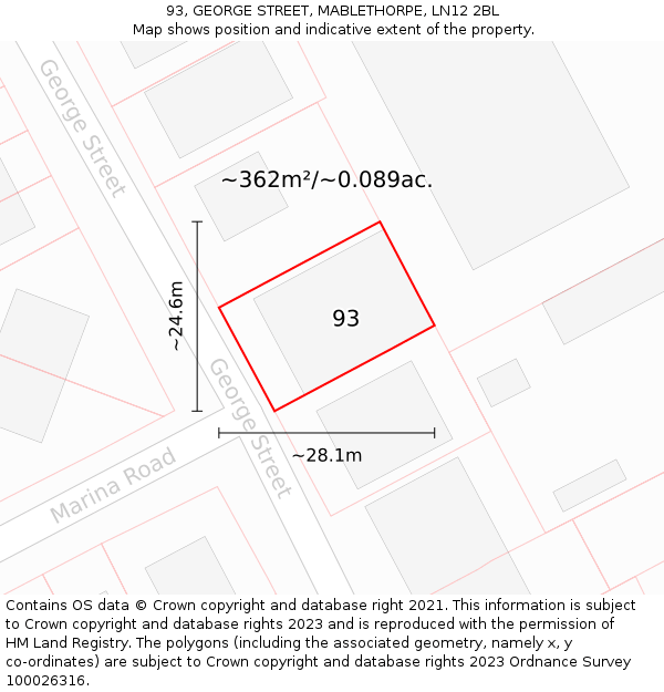 93, GEORGE STREET, MABLETHORPE, LN12 2BL: Plot and title map