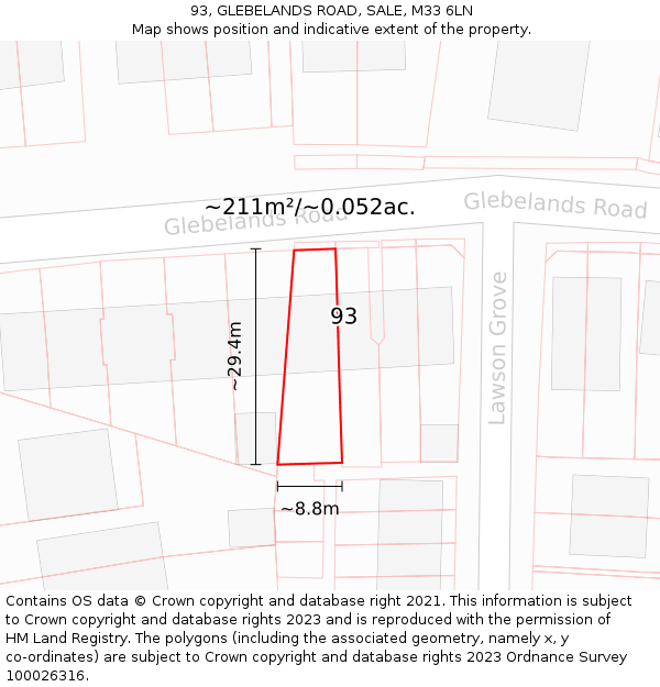 93, GLEBELANDS ROAD, SALE, M33 6LN: Plot and title map