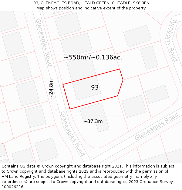 93, GLENEAGLES ROAD, HEALD GREEN, CHEADLE, SK8 3EN: Plot and title map