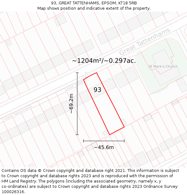 93, GREAT TATTENHAMS, EPSOM, KT18 5RB: Plot and title map