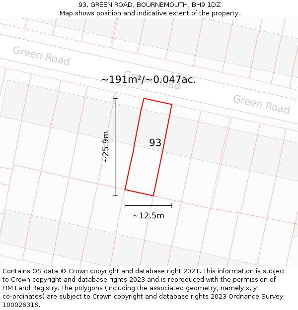 93, GREEN ROAD, BOURNEMOUTH, BH9 1DZ: Plot and title map