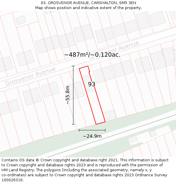 93, GROSVENOR AVENUE, CARSHALTON, SM5 3EN: Plot and title map