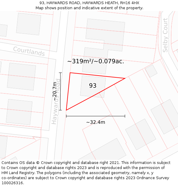 93, HAYWARDS ROAD, HAYWARDS HEATH, RH16 4HX: Plot and title map