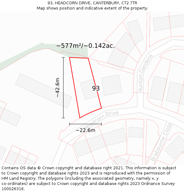 93, HEADCORN DRIVE, CANTERBURY, CT2 7TR: Plot and title map