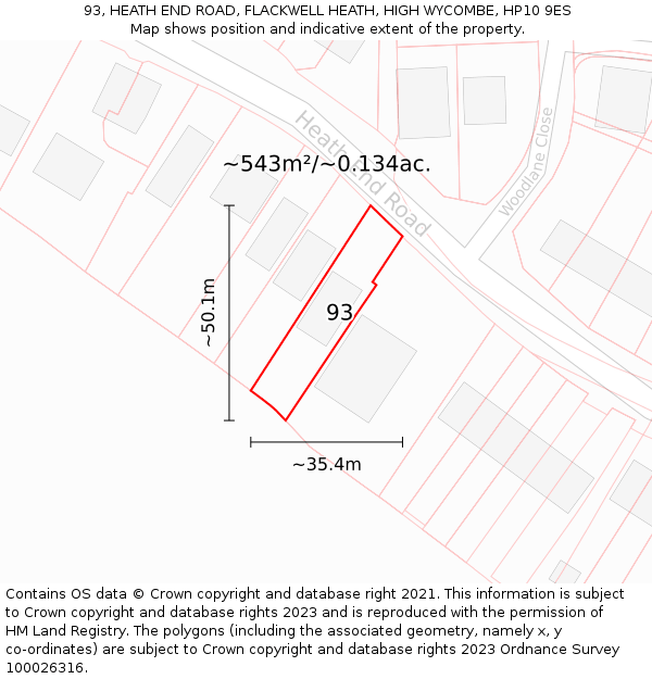 93, HEATH END ROAD, FLACKWELL HEATH, HIGH WYCOMBE, HP10 9ES: Plot and title map