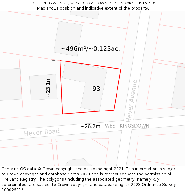 93, HEVER AVENUE, WEST KINGSDOWN, SEVENOAKS, TN15 6DS: Plot and title map