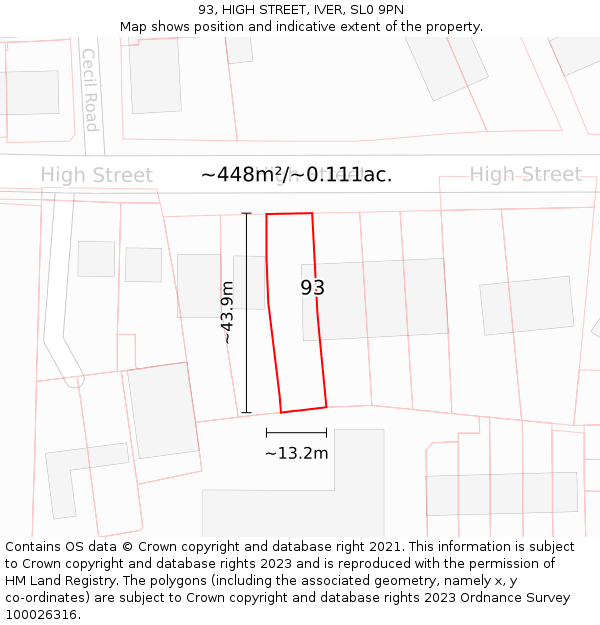 93, HIGH STREET, IVER, SL0 9PN: Plot and title map