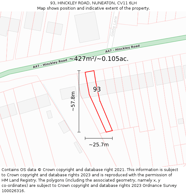 93, HINCKLEY ROAD, NUNEATON, CV11 6LH: Plot and title map