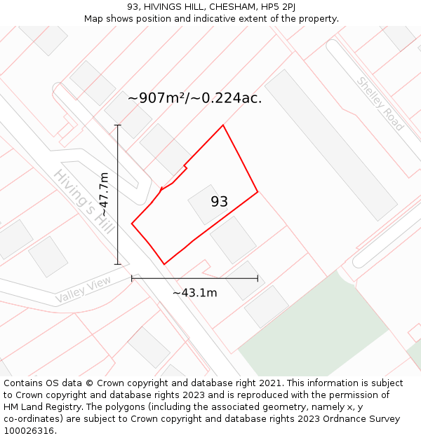 93, HIVINGS HILL, CHESHAM, HP5 2PJ: Plot and title map