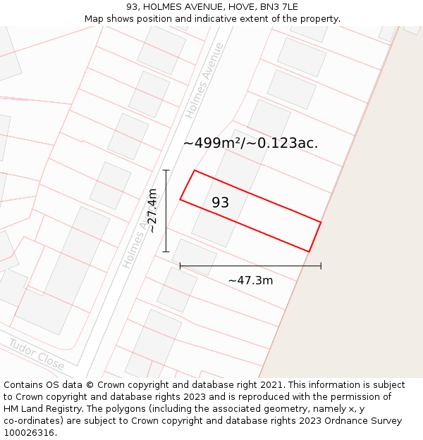 93, HOLMES AVENUE, HOVE, BN3 7LE: Plot and title map