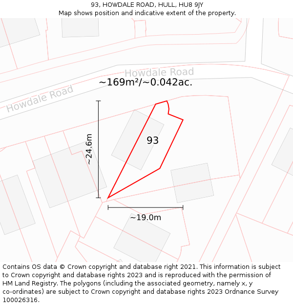 93, HOWDALE ROAD, HULL, HU8 9JY: Plot and title map