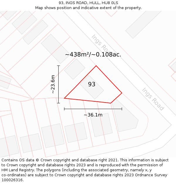 93, INGS ROAD, HULL, HU8 0LS: Plot and title map