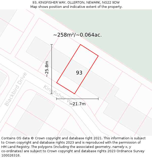 93, KINGFISHER WAY, OLLERTON, NEWARK, NG22 9DW: Plot and title map